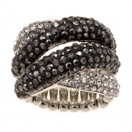 Rhodium Plated with Black Crystal Stretch Ring