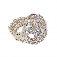 Rhodium Plated with Clear AB Crystal Stretch Ring