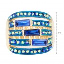 Gold Plated Stretch Rings with Blue AB Crystal