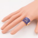 Gold Plated With Royal Blue Crystal Stretch Rings