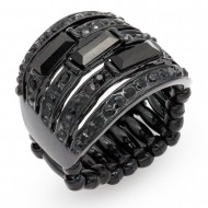 Jet Black With Crystal Stretch Rings