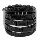 Jet Black With Crystal Stretch Rings