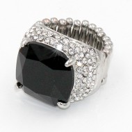 Rhodium Plated With Black Stone Stretch Rings