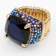 Gold Plated With Blue Stone Stretch Rings