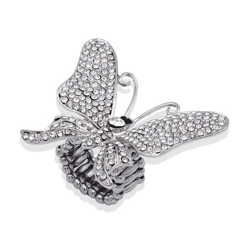 Rhodium Plated With Clear Crystal Butterfly Stretch Rings