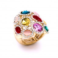 Gold Plated With Multi Color Stone Stretch Rings