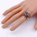 Gold Plated With Multi-Color Crystal Stretch Rings