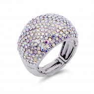 Rhodium Plated with Silver AB Crystals Stretch Ring