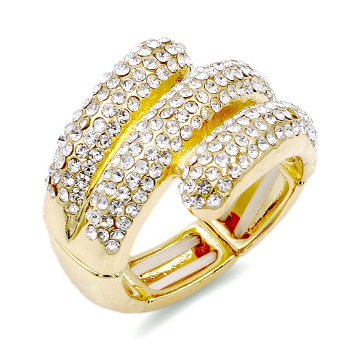 Gold Plated With Clear Crystal Stretch Rings