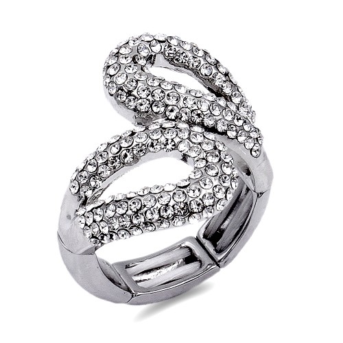 Rhodium Plated Clear Crystal Stretch Rings
