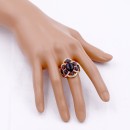 Gold Plated with Black Crystal Flower Adjustable Stretch Ring