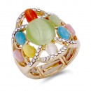 Gold Plated with Multi-Color Crystal Flower Adjustable Stretch Ring