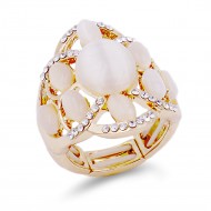 Gold Plated with White Crystal Flower Adjustable Stretch Ring