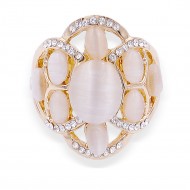 Gold Plated with White Crystal Flower Adjustable Stretch Ring