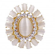Gold Plated with White Crystal Flower Stretch Ring