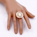 Gold Plated with White Crystal Flower Stretch Ring