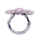 Rhodium Plated Pink Crystal Flower Stretch Ring