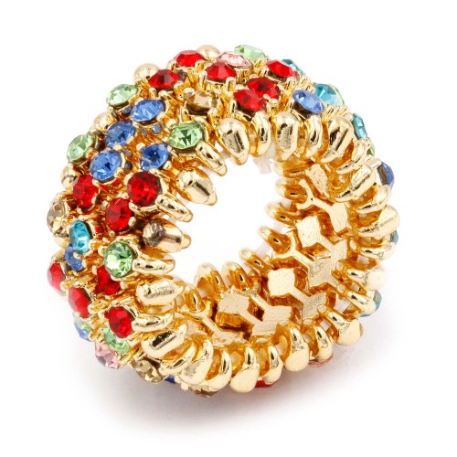 Gold Plated with Multi-Color Crystal Animal Stretch Rings