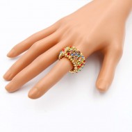 Gold Plated with Multi-Color Crystal Animal Stretch Rings