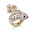 Gold Plated with Multi-Color Snake Crystal Zinc Alloy Stretch Ring