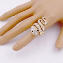 Gold Plated With Black Eyes Snake Clear Crystal Zinc Alloy Stretch Ring