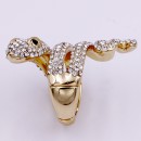 Gold Plated With Black Eyes Snake Clear Crystal Zinc Alloy Stretch Ring