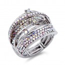 Rhodium Plated with Crystal Zinc Alloy Stretch Ring