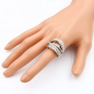 Rhodium Plated with Crystal Zinc Alloy Stretch Ring