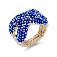 Gold Plated with Blue AB Crystal Zinc Alloy Stretch Ring