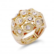 Gold Plated With Clear Crystal Zinc Alloy Flower Stretch Ring