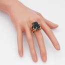 Gold Plated black Stone Stretch Ring