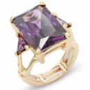 Gold Plated With Light Purple Crystal Strech Rings