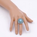 Anti Silver Platd With Turquoise Stretch Ring