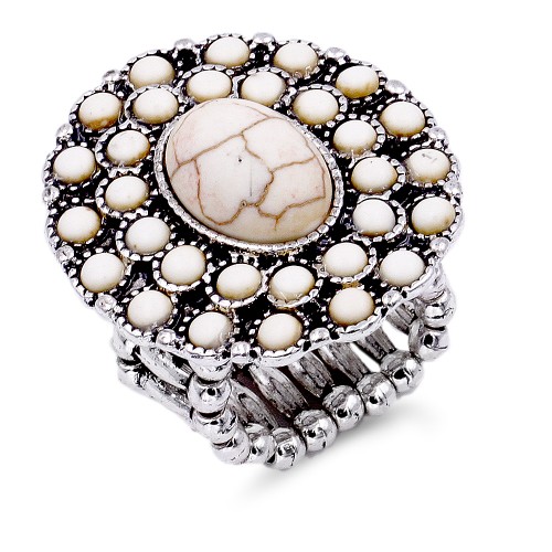 Anti Silver Platd With White Stone Stretch rings