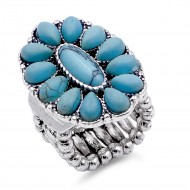 Anti Silver Plated With Turquoise Stretch Ring