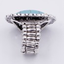 Anti Silver Plated With White and Turquoise Stretch Ring