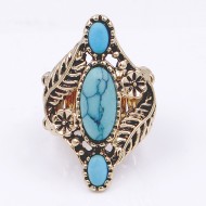 Anti Gold Plated With Turquoise Stone Stretch Rings