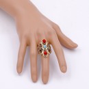 Anti gold Plated With Turquoise and Red Stone Stretch Ring