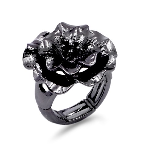 Gunmetal Plated Flower Stretch Ring Gunmetal Plated Flower Stretch Ring