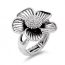 Burnished Silver Plated W/ Clear Crystal Flower Stretch Ring