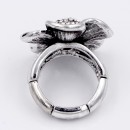 Antique Silver Plated With Clear Crystal Flower Stretch Ring