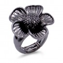 Burnished Silver Plated W/ Clear Crystal Flower Stretch Ring