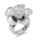 Burnished Silver Plated W/ Clear Crystal Flower Stretch Ring