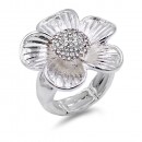 Antique Gold Plated With Clear Crystal Flower Stretch Ring