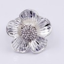 Burnished Silver Plated W/ Clear Crystal Flower Stretch Ring
