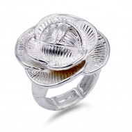 Burnished Silver Plated Flower Stretch Ring