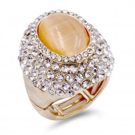 Gold Plated With Clear Crystal / Topaz Cat Eye Stretch Ring