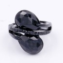 Jet Black Plated With Jet Color Crystal Stretch Ring