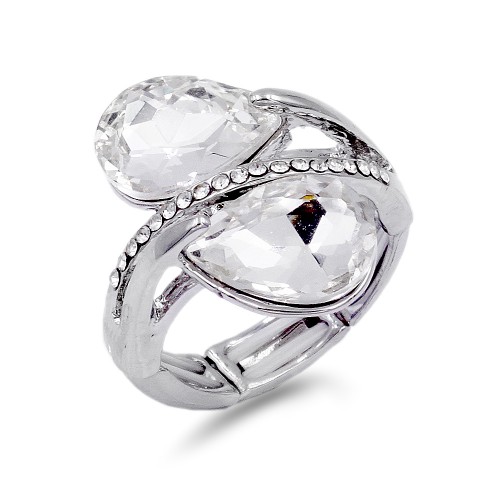 Rhodium Plated With Clear Crystal Stretch Ring