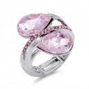 Rhodium Plated With Pink Crystal Stretch Ring